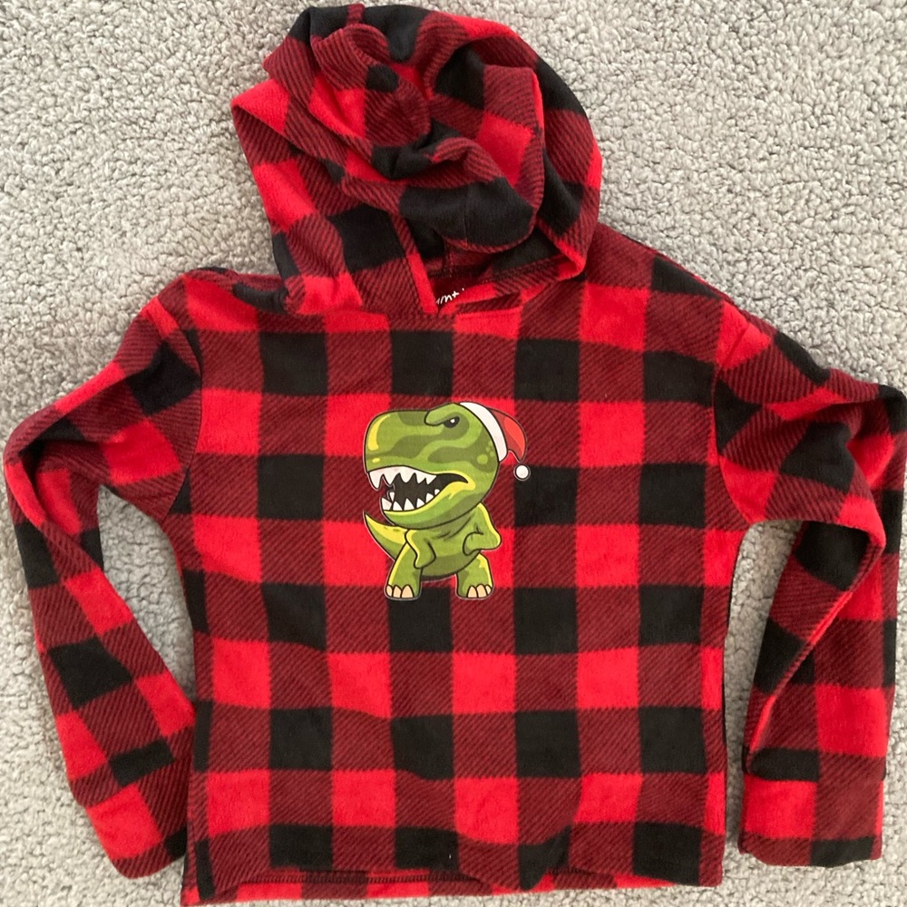 Jumping Bean Light Fleece Dino Red Black Buffalo Plaid Kid’s Hoodie Size 6X NWT